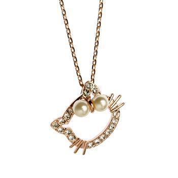 Cute Sweet Diamond-studded Kitty Pearl Necklace