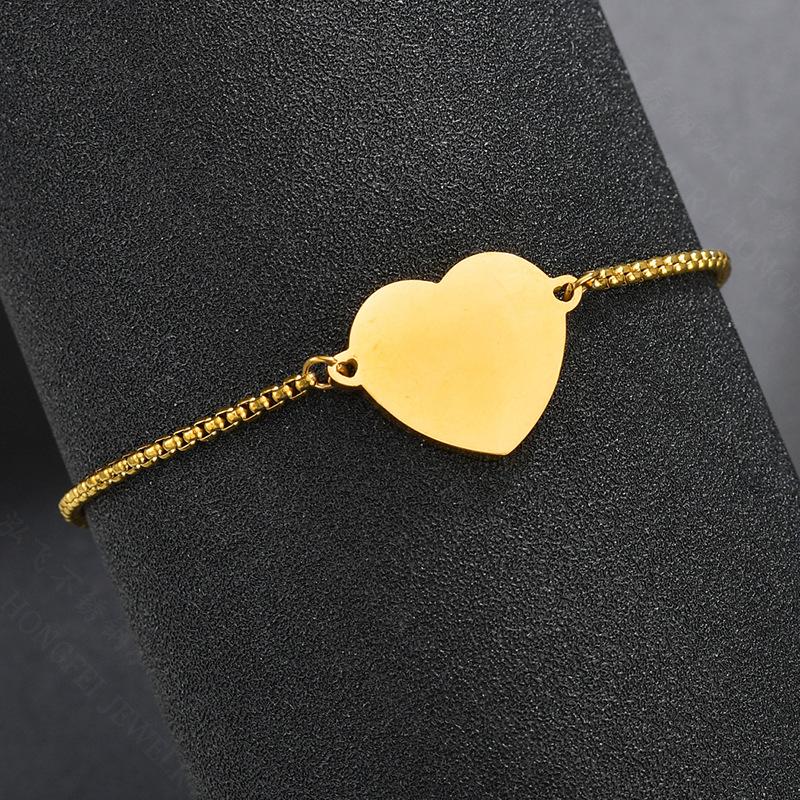 Fine Polished Face Heart Bracelet Stainless Steel Love Adjustable Pull Personality Lettering Bracelet