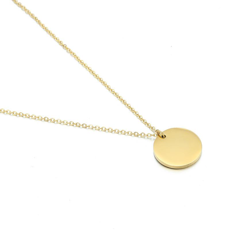 316l New Simple Stainless Steel Geometric Round Pendant Female Short Gold-plated Accessories Necklace