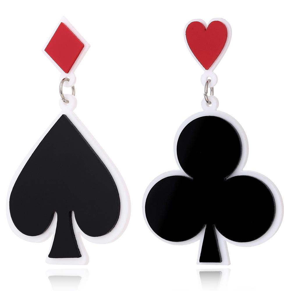 Creative New Acrylic Earrings Poker Black Peach Heart Plum Long Earrings Fashion Lucky Earrings Female