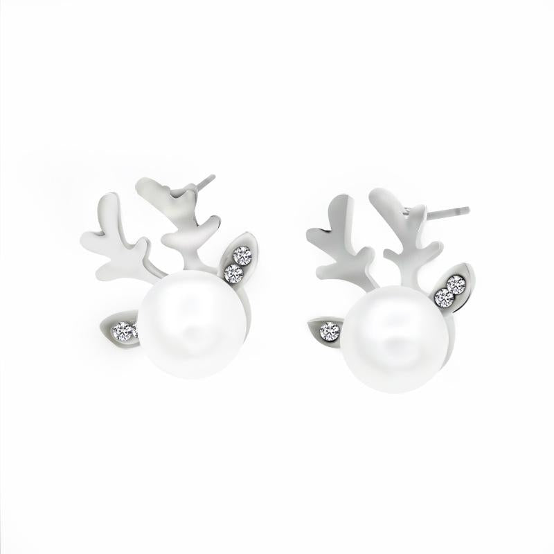 Fashion Micro-set Pearl Antlers Earrings Simple Deer Head Elegant Earrings Deer Earrings