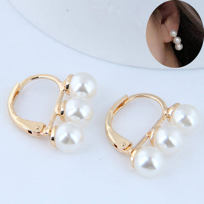 1 Pair Elegant Geometric Inlay Copper Pearl Ear Studs