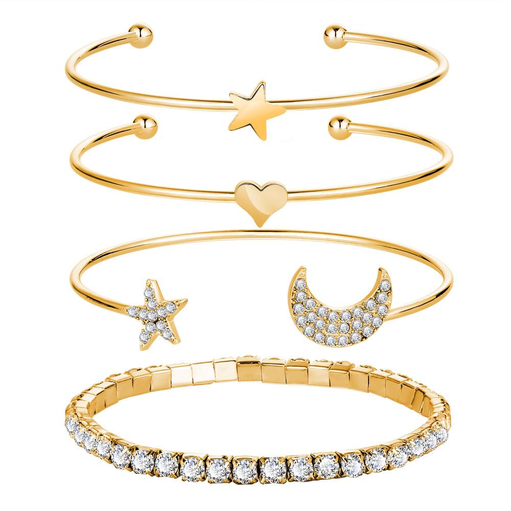 Four-piece Bracelet With Diamond Star Moon Opening Bracelet