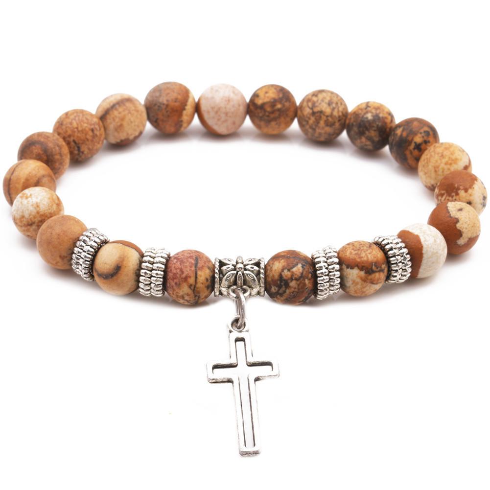 Yoga Beads Energy Natural Stone Bracelet Frosted Stone Volcanic Stone Cross Bracelet