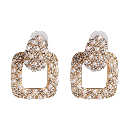 Geometric Earrings Pearl Alloy Diamond Earrings