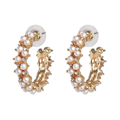 Geometric Earrings Pearl Alloy Diamond Earrings