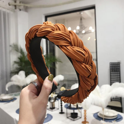 Explosion Style Hair Accessories Solid Color Pleated Fabric Twist Braids Wide-Band Hair Hoop