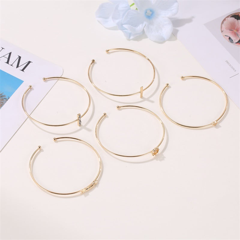 New Fashion Five-piece Arrow Love Metal Simple Alloy Bracelet Set For Women