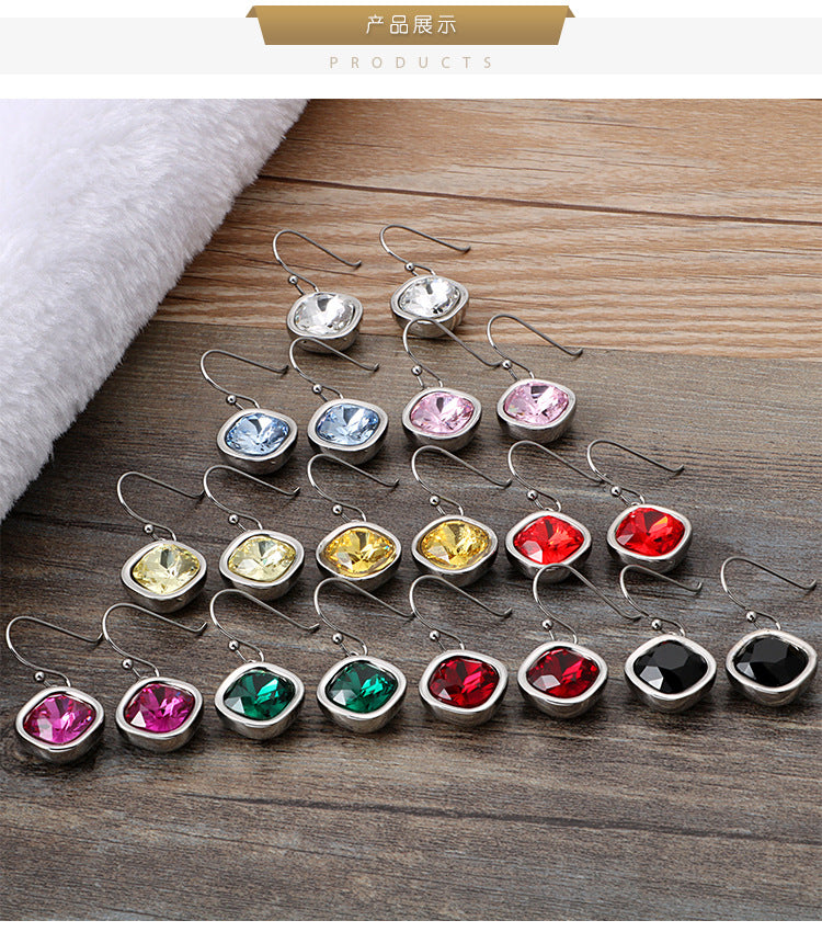 Fashion Square Multicolor Zircon Stainless Steel Earrings Wholesale Gooddiyjewelry