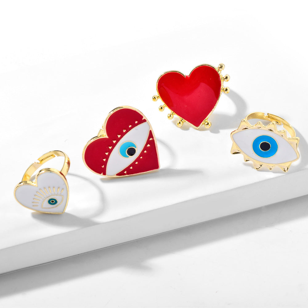 Wholesale Jewelry Simple Style Devil's Eye Heart Shape Alloy Enamel Open Rings