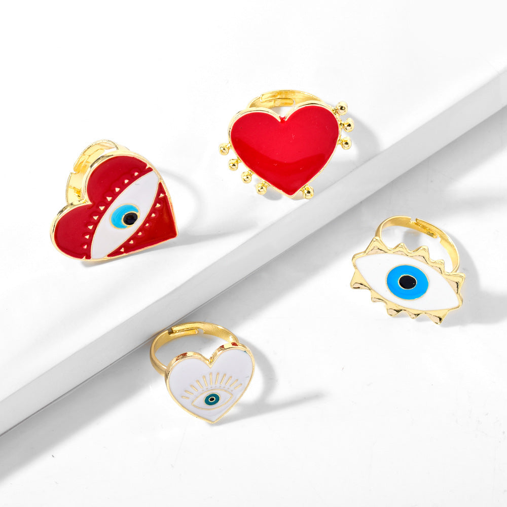 Wholesale Jewelry Simple Style Devil's Eye Heart Shape Alloy Enamel Open Rings