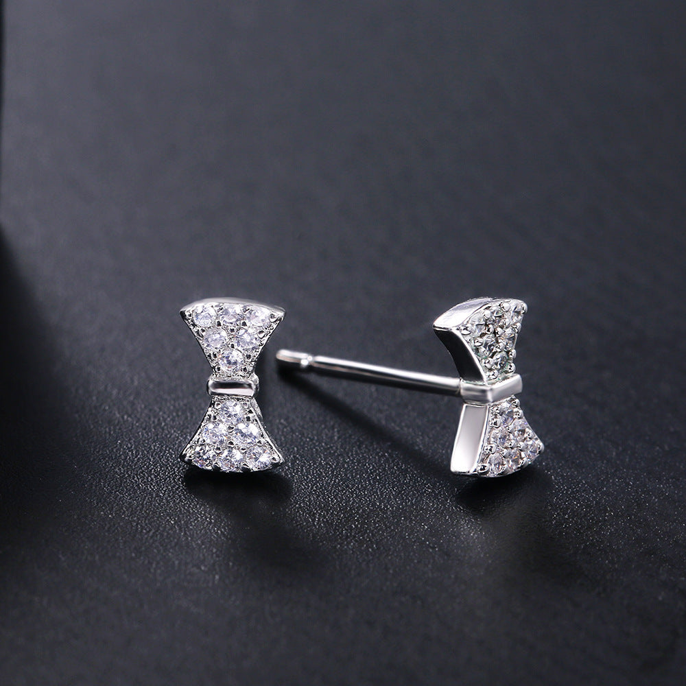 1 Pair IG Style Sweet Bow Knot Inlay Copper Zircon Ear Studs