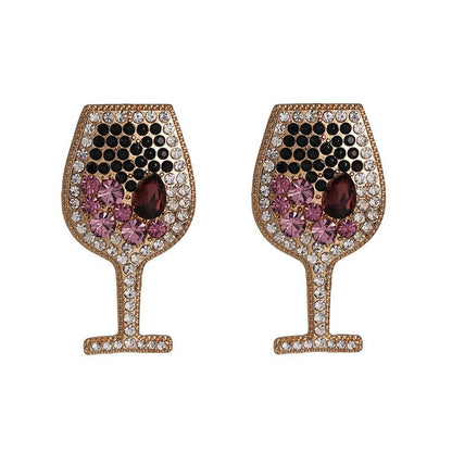 Fashion Wine Glass Diamond Alloy Acrylic Earrings Ear Studs