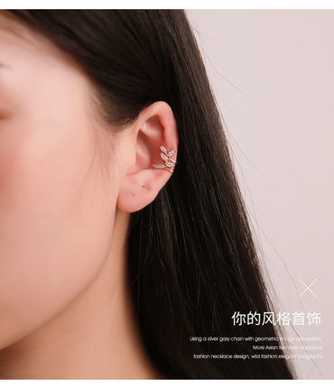 New Rose Ear Clip Zircon Ear Clip Sweet Leaf Curved Ear Bone Clip Earrings