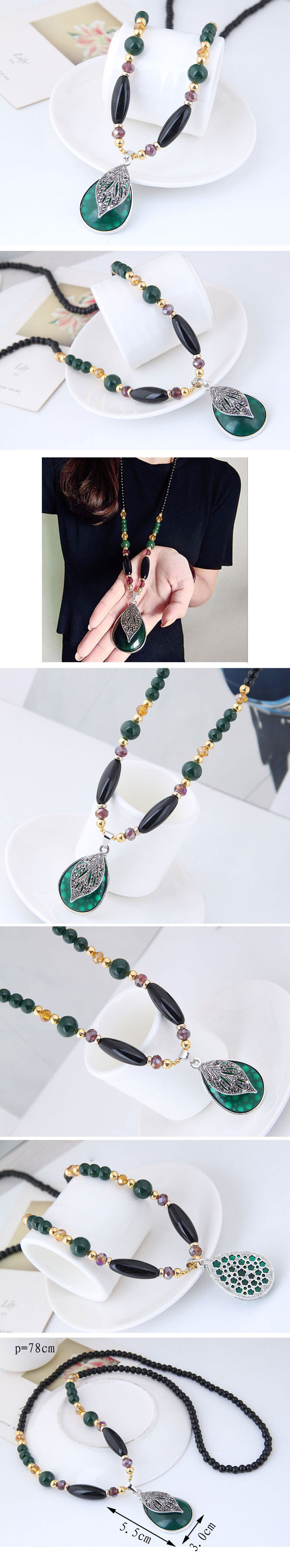 Simple Accessories Water Drop Wild Colorful Black Beads Temperament Long Chain / Sweater Chain