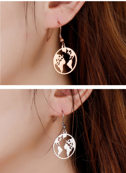 Wholesale Stainless Steel Hollow Map Earrings Gooddiy