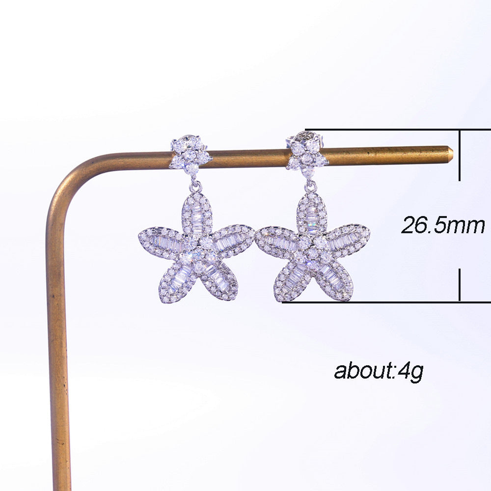 1 Pair Sweet Flower Inlay Copper Zircon Drop Earrings