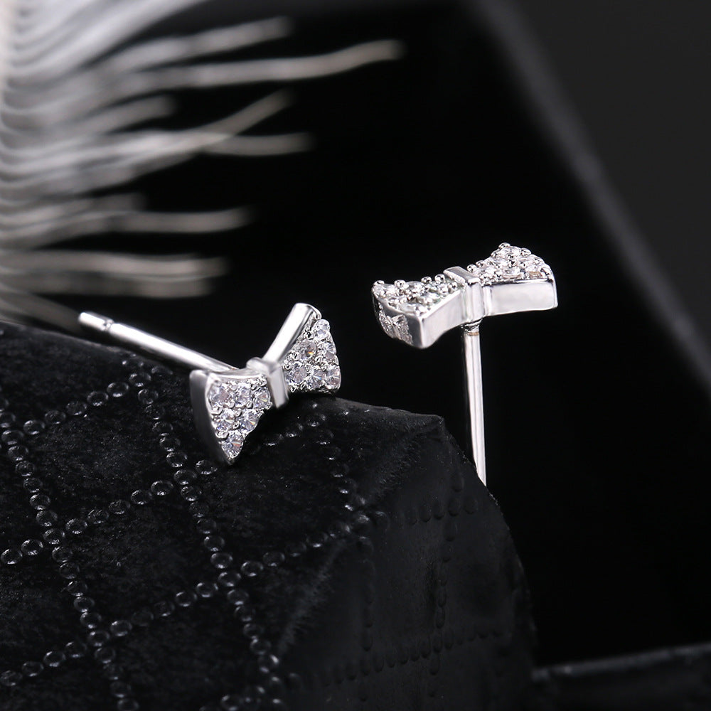 1 Pair IG Style Sweet Bow Knot Inlay Copper Zircon Ear Studs