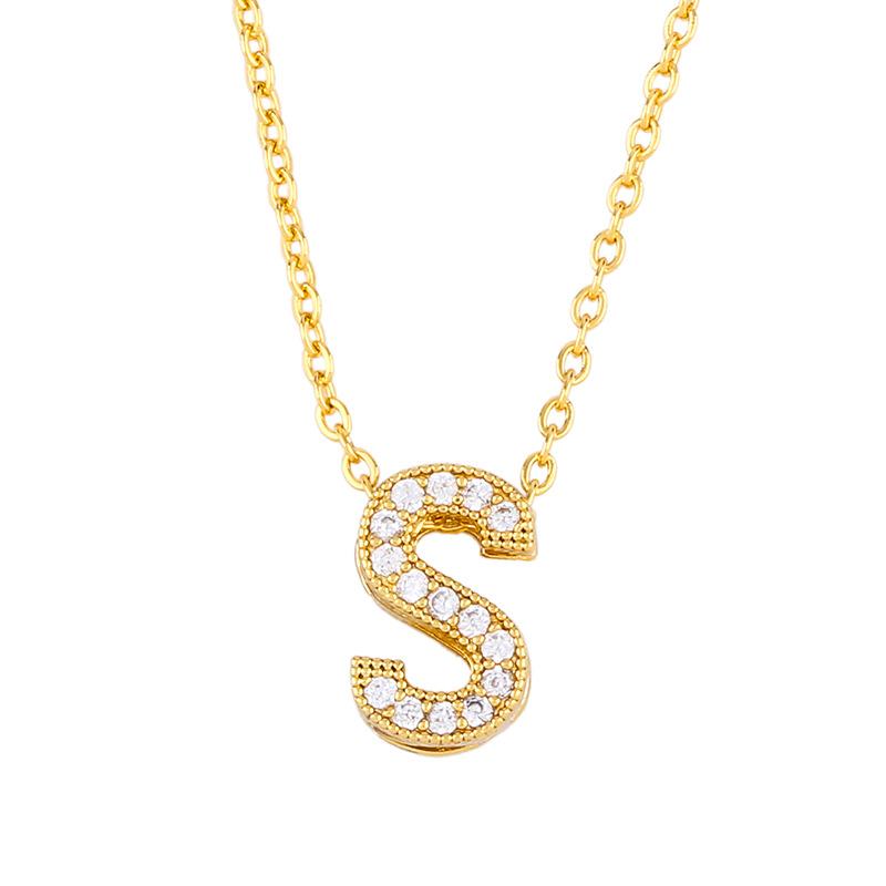 Fashion Letter Copper Gold Plated Zircon Necklace