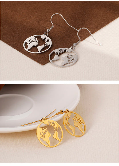 Wholesale Stainless Steel Hollow Map Earrings Gooddiy