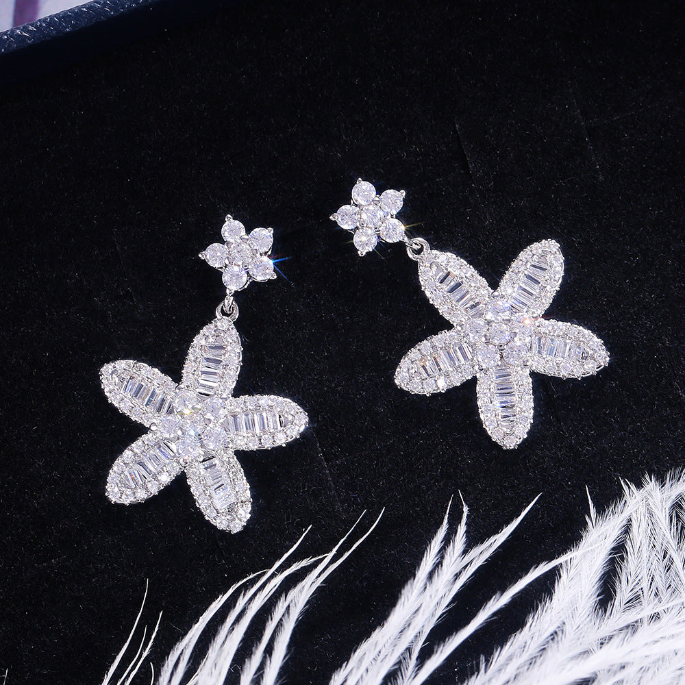 1 Pair Sweet Flower Inlay Copper Zircon Drop Earrings