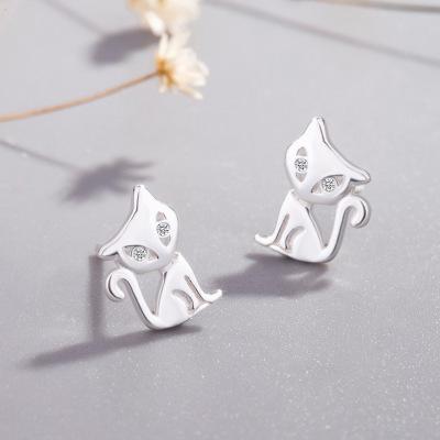 Korean S925 White Fungus Earrings Female Cute Cat Earrings Animal Fox Earrings