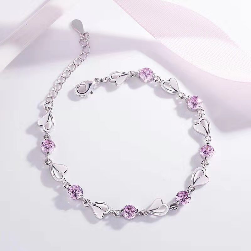 Alloy Silver Plated Sweet Heart Shape Plating Inlay Zircon Bracelets