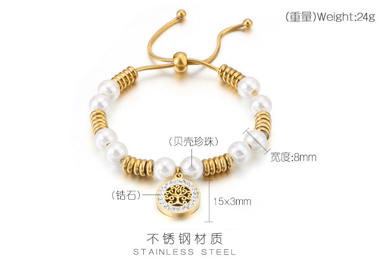 European And American Fashion Jewelry Wholesale Adjustable Pearl Ring Stainless Steel Bracelet