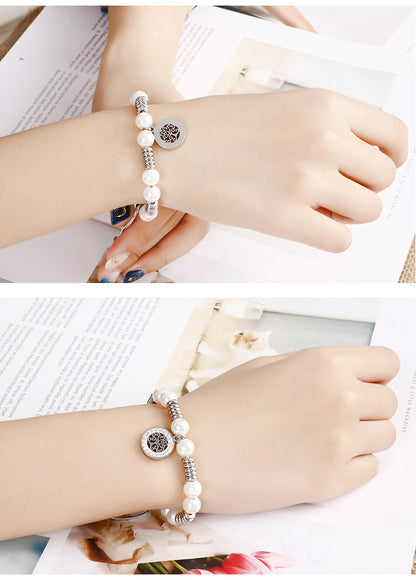 European And American Fashion Jewelry Wholesale Adjustable Pearl Ring Stainless Steel Bracelet