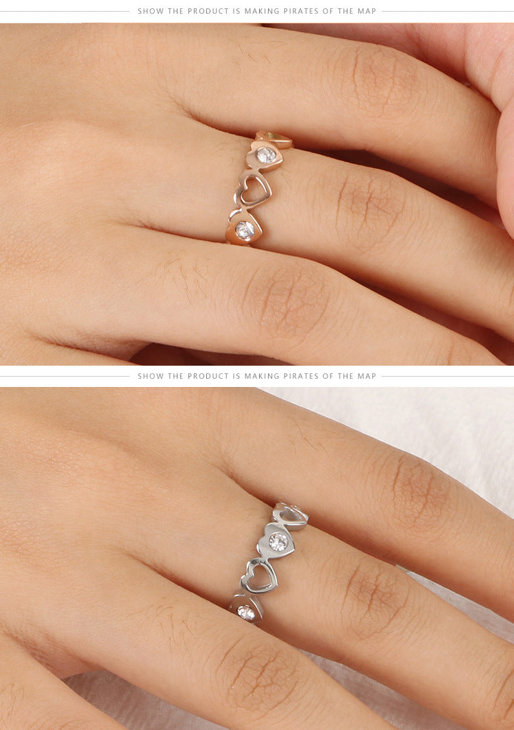 Korean Style Popular Simplicity Titanium Steel Heart-shaped Open Ring Female Simple Japanese And Korean Trendy Heart-shaped Index Finger Students' Ring