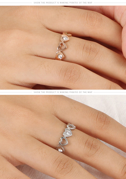 Korean Style Popular Simplicity Titanium Steel Heart-shaped Open Ring Female Simple Japanese And Korean Trendy Heart-shaped Index Finger Students' Ring