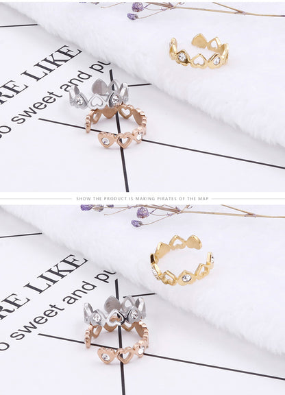 Korean Style Popular Simplicity Titanium Steel Heart-shaped Open Ring Female Simple Japanese And Korean Trendy Heart-shaped Index Finger Students' Ring