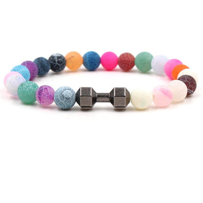 Fashion Weathered Agate Stone Bead Bracelet Sports Dumbbell Cross Elastic Bracelet