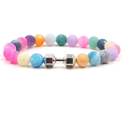 Fashion Weathered Agate Stone Bead Bracelet Sports Dumbbell Cross Elastic Bracelet