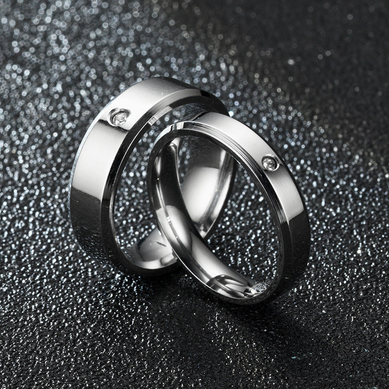 New Titanium Steel Double Beveled High-grade Diamond Ring Couple Ring