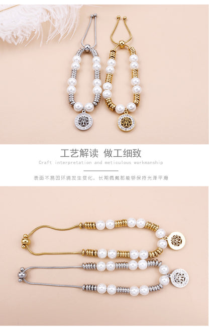 European And American Fashion Jewelry Wholesale Adjustable Pearl Ring Stainless Steel Bracelet