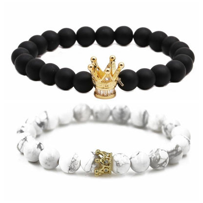 Black Frosted Bead Diy Crown Bracelet White Turquoise Crown Men&#39;s Bracelet