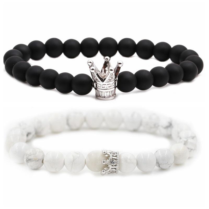 Black Frosted Bead Diy Crown Bracelet White Turquoise Crown Men&#39;s Bracelet