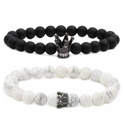 Black Frosted Bead Diy Crown Bracelet White Turquoise Crown Men&#39;s Bracelet