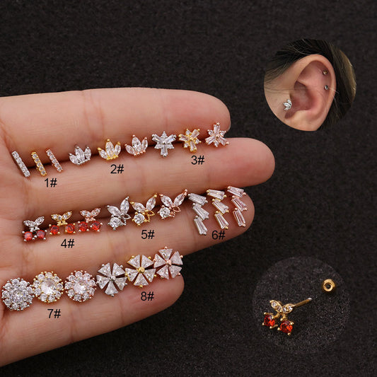 Fashion Stainless Steel Zircon Double-sided Threaded Creative Cherry Earrings
