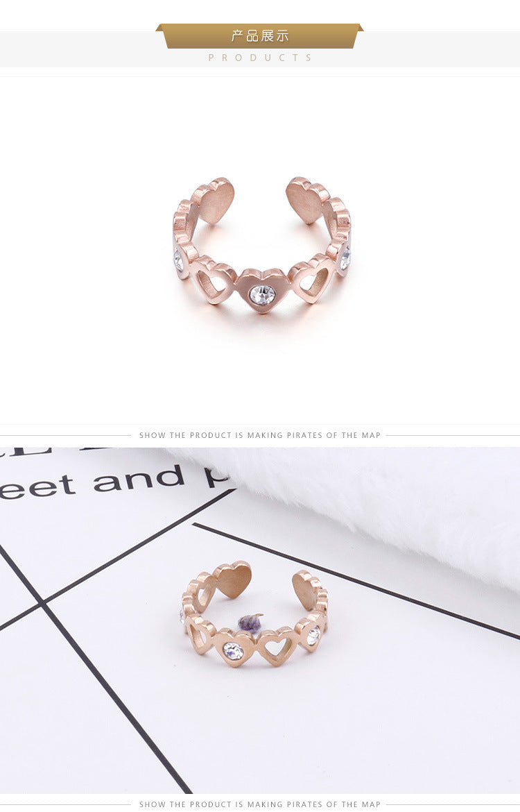 Korean Style Popular Simplicity Titanium Steel Heart-shaped Open Ring Female Simple Japanese And Korean Trendy Heart-shaped Index Finger Students' Ring