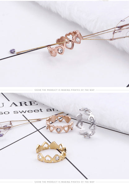 Korean Style Popular Simplicity Titanium Steel Heart-shaped Open Ring Female Simple Japanese And Korean Trendy Heart-shaped Index Finger Students' Ring