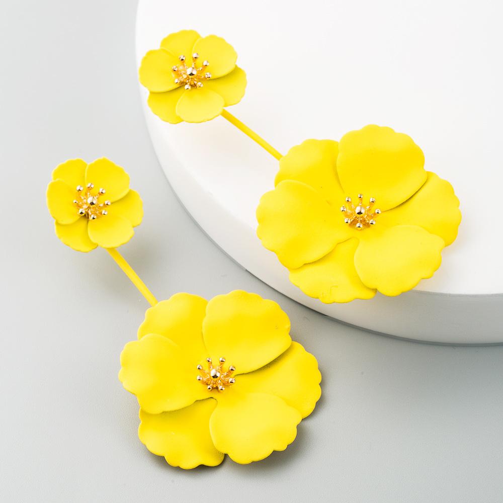 Korean Fashion Sweet Exaggerated Inlay Earrings Boho Alloy Flower Long Earrings