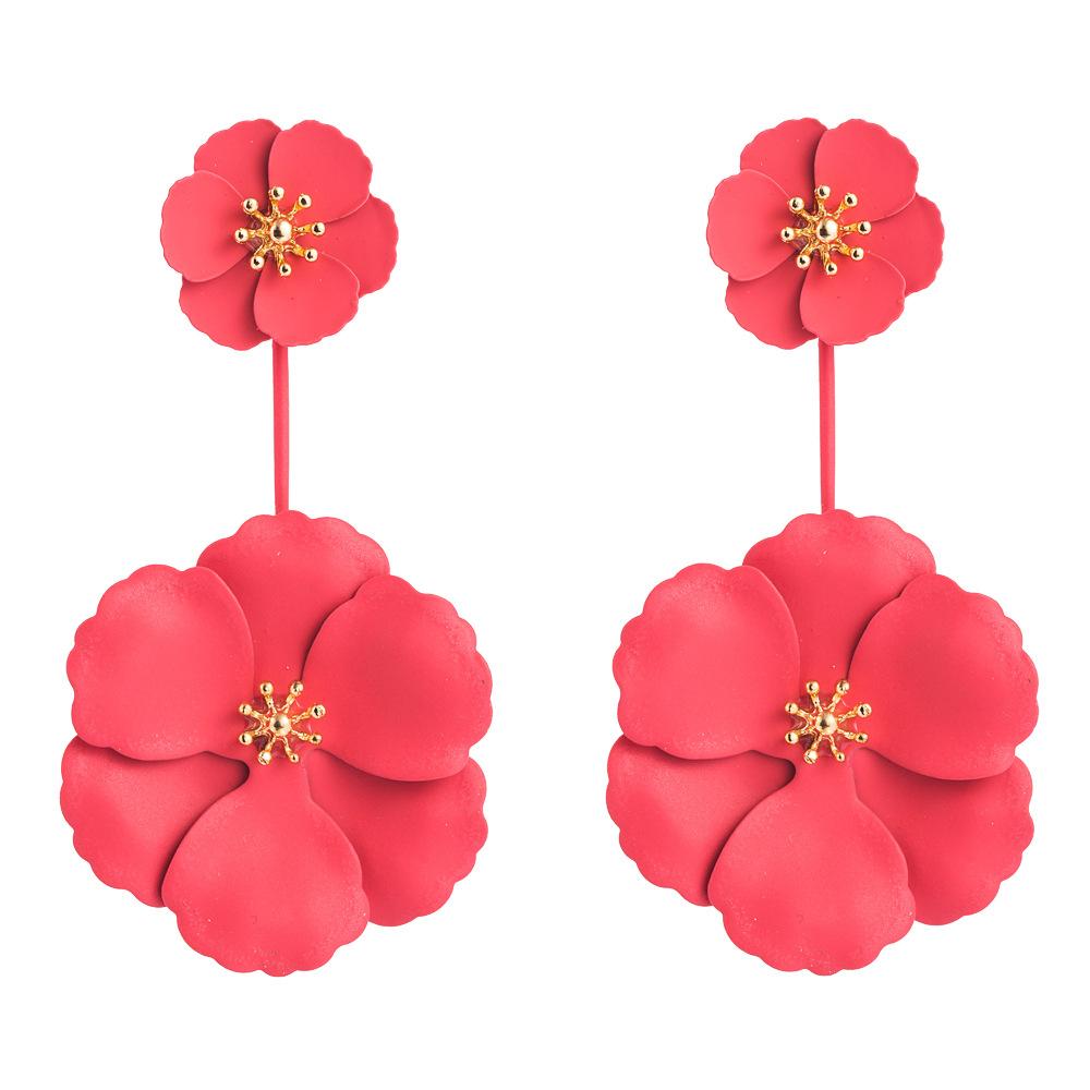 Korean Fashion Sweet Exaggerated Inlay Earrings Boho Alloy Flower Long Earrings
