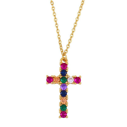 New Necklace Cross Our Lady Pendant Necklace With Color Zircon Necklace