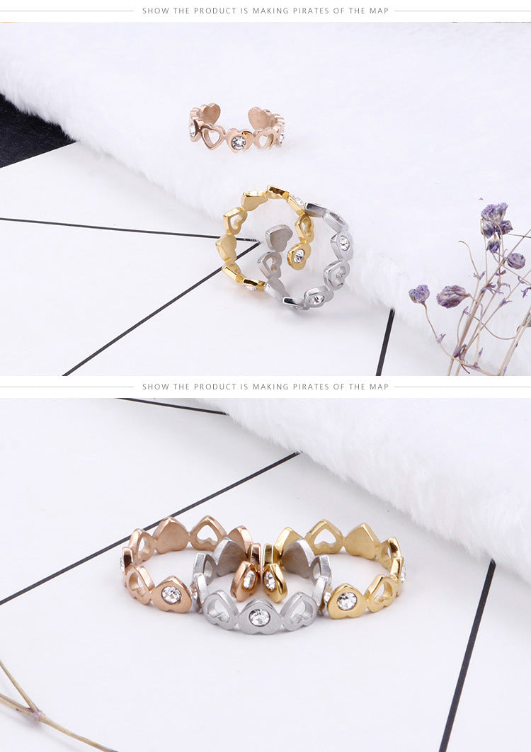 Korean Style Popular Simplicity Titanium Steel Heart-shaped Open Ring Female Simple Japanese And Korean Trendy Heart-shaped Index Finger Students' Ring