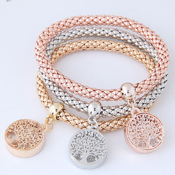 Fashion Jewelry Fashion Simple Tri-color Auspicious Tree Pendant Tri-color Corn Chain Multi-layer Bracelet