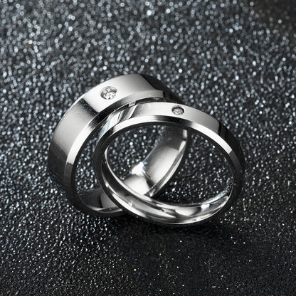 New Titanium Steel Double Beveled High-grade Diamond Ring Couple Ring