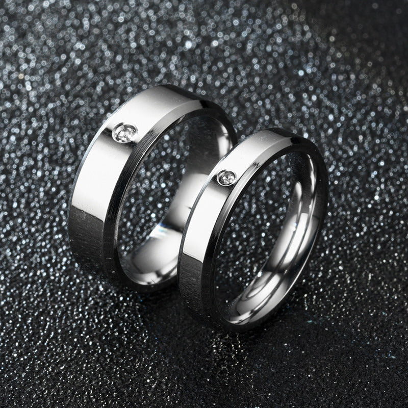 New Titanium Steel Double Beveled High-grade Diamond Ring Couple Ring