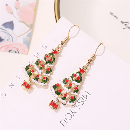 New Fashion Christmas Color Cute Dripping Oil Christmas Tree Earring Necklace Set Wholesale